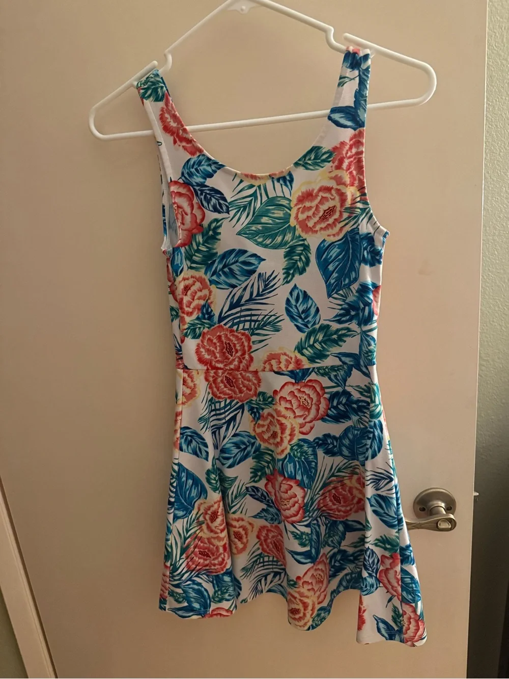 H&M Floral Tropical Fit-and-Flare Sundress - Blue, Coral, Green